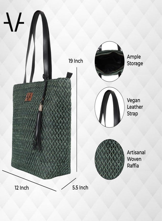 Avake Azure Cross Tote Bag with Raffia and Vegan Leather Accents | Fits 14-Inch Laptop | Stylish & Durable | Lightweight Shoulder Bag for Work, Travel & Daily Use | Made in India - Image 3